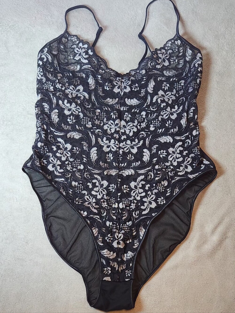 Y2K Festival Black & White Lace with Mesh Back Bodysuit XL Adjustable Straps